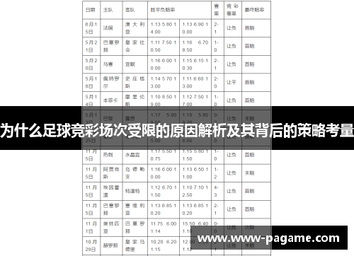 为什么足球竞彩场次受限的原因解析及其背后的策略考量