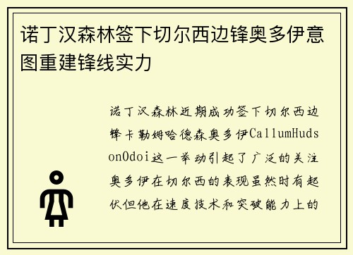 诺丁汉森林签下切尔西边锋奥多伊意图重建锋线实力